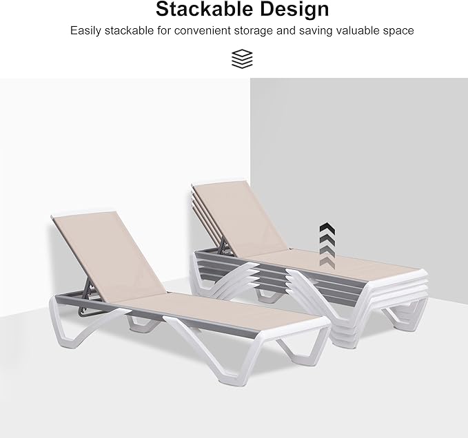 PURPLE LEAF Patio Chaise Lounge Chair Set Outside Aluminum Plastic Stackable