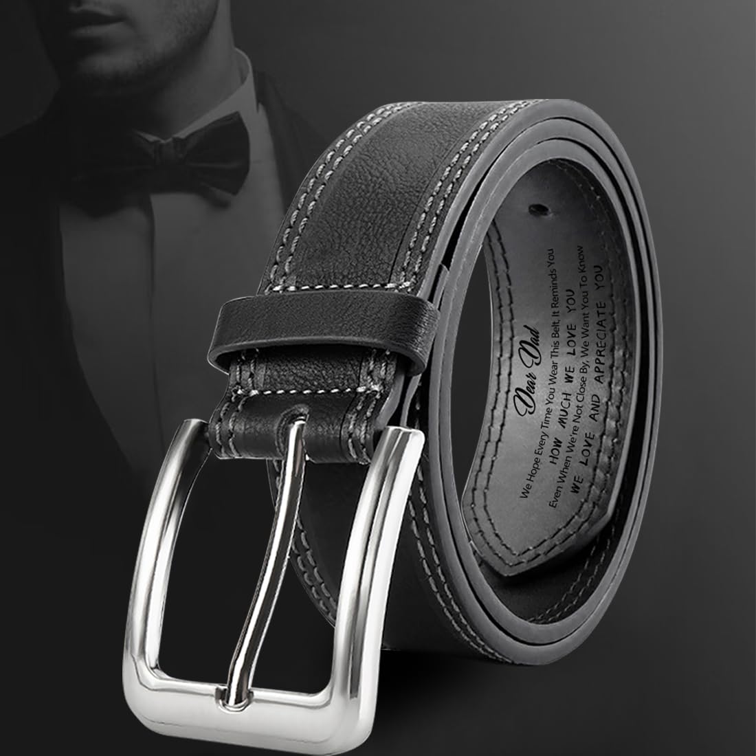 TATLETATLE Personalized Engraved Leather Belt for Dad Custom BEST DAD Leather Belt with Name for Dad Daddy Husband Grandpa on Fathers Day (Belt-C01)