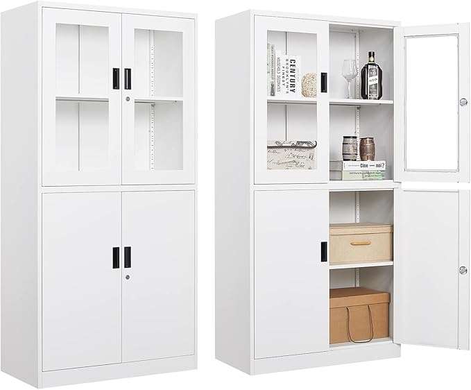 4 Door Display Cabinet with Adjustable Shelves, Locking Steel Storage Caninet