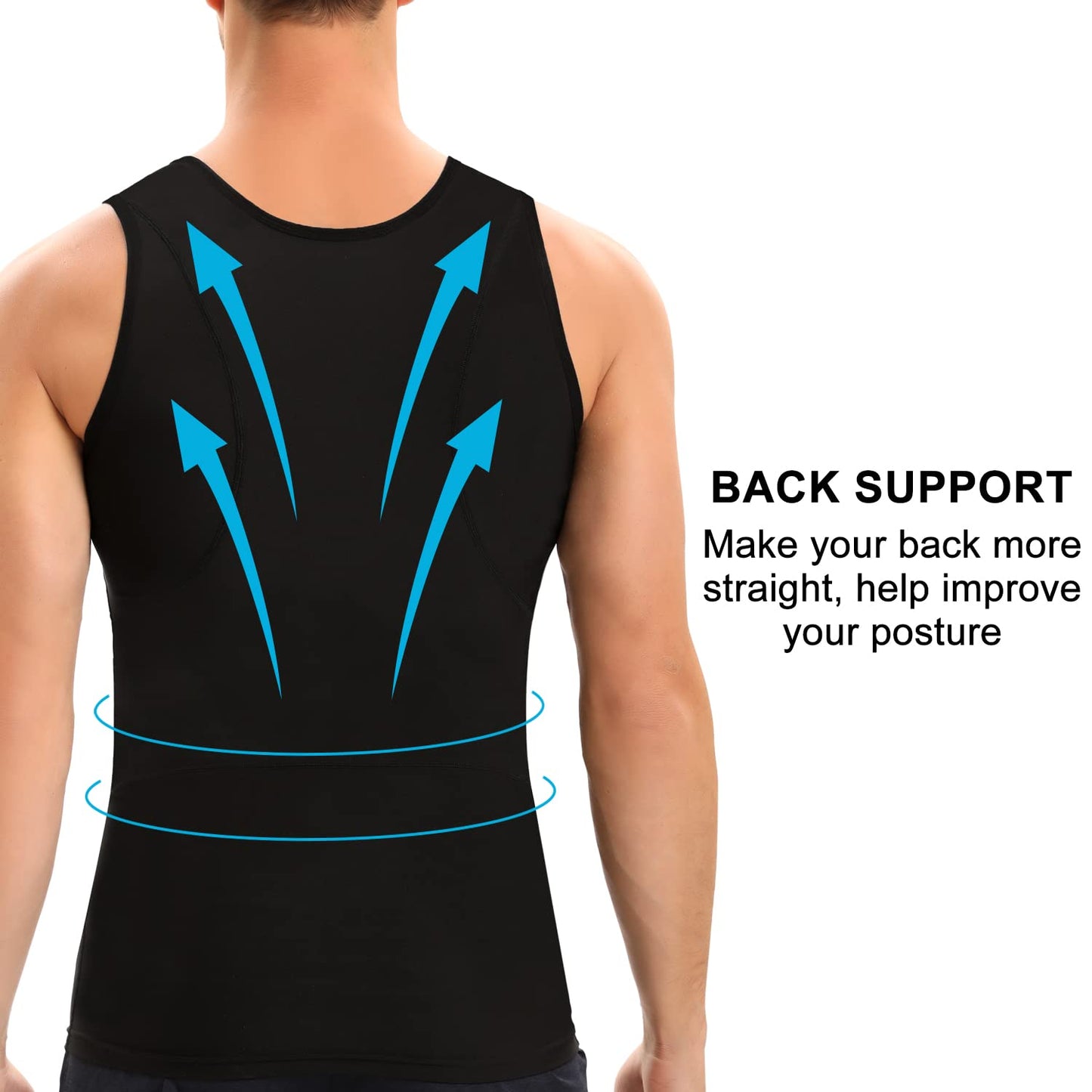 Lgtfy Mens Gynecomastia Compression Shirts, Slimming Body Shaper Tank Top, Tummy Control Undershirts - Change in Seconds Black