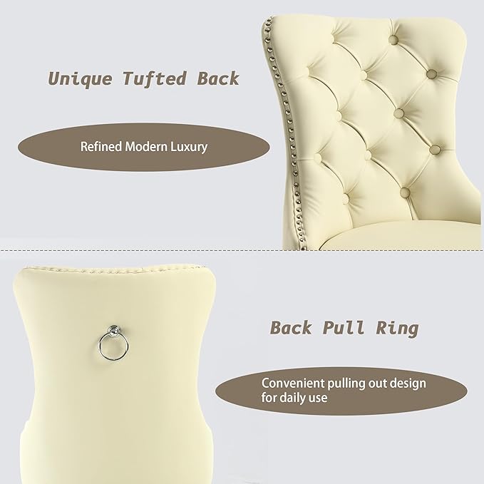 KCC Faux Leather Dining Chairs Set of 6, Upholstered High-end Tufted Dining
