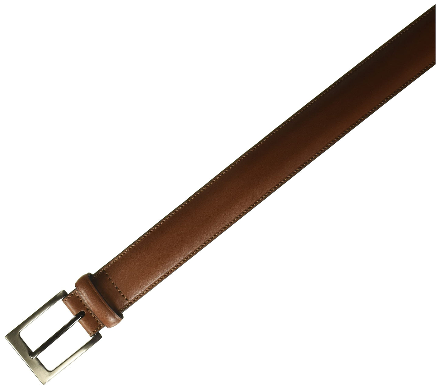 Perry Ellis Men's Timothy Leather Belt with Stitched Edges, Silver Prong Buckle, 1.5" Width (Available in Big & Tall), Brown, 30