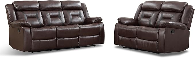 EBELLO Manual Recliner Sofa Set, Faux Leather Reclining Living Room Furniture