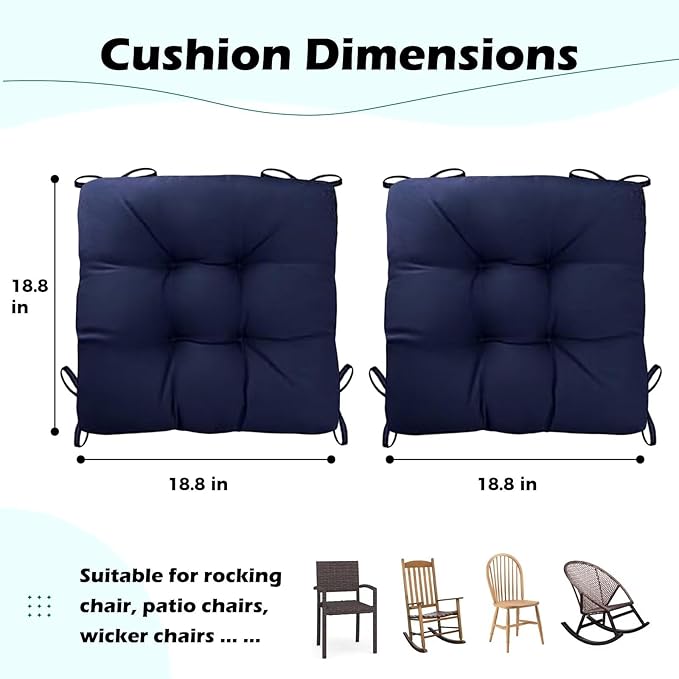 Set of 2 Outdoor Indoor Rocking Chair Cushion Square Wicker Seat Cushion