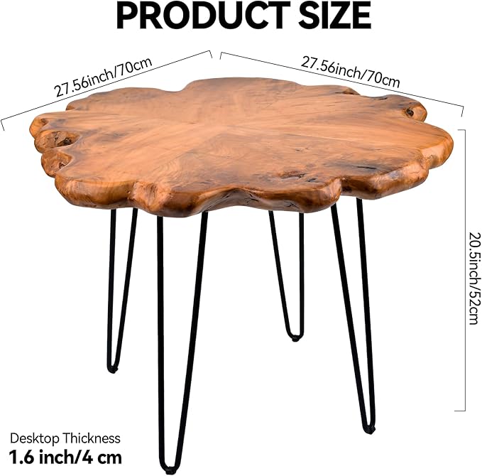 27.5 Inch Live Edge Side Table, Wood Small End Table