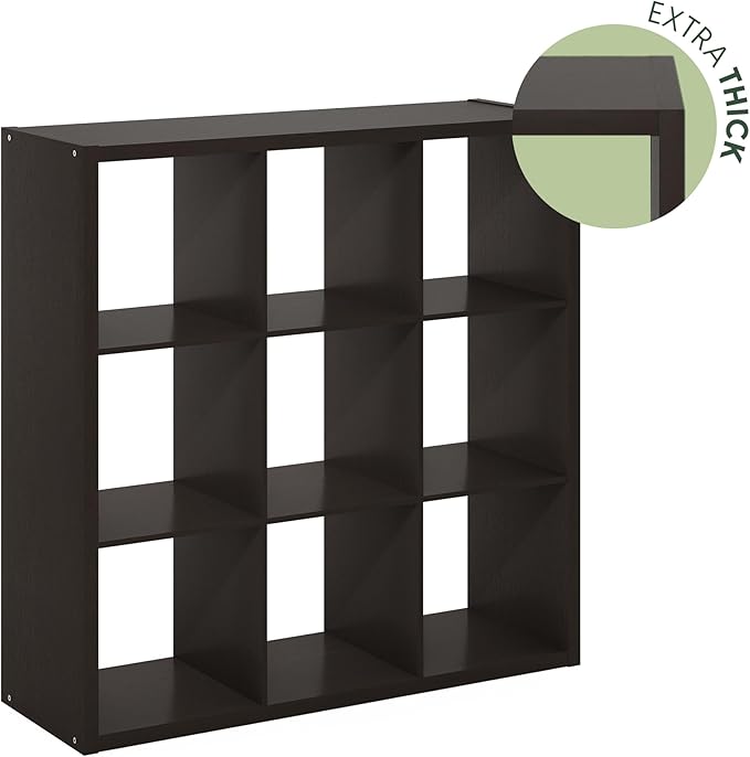 Furinno CUBICLE Book Shelf, 9-Cube Bookshelf, Extra Thick Frame Reversible