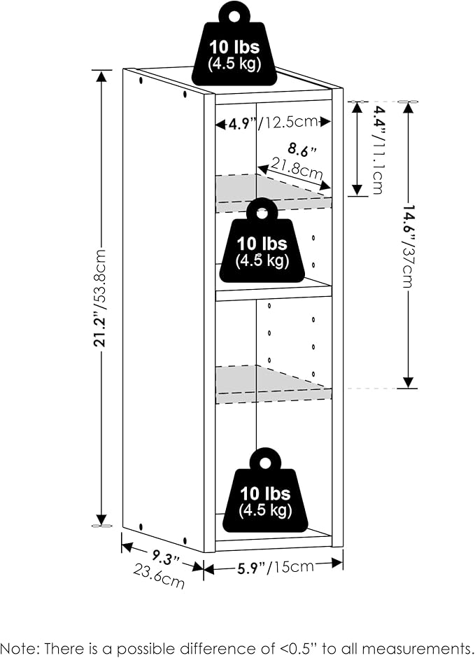 Furinno Fulda Book Shelf, 2-Tier Narrow Bookshelf, Bookcase