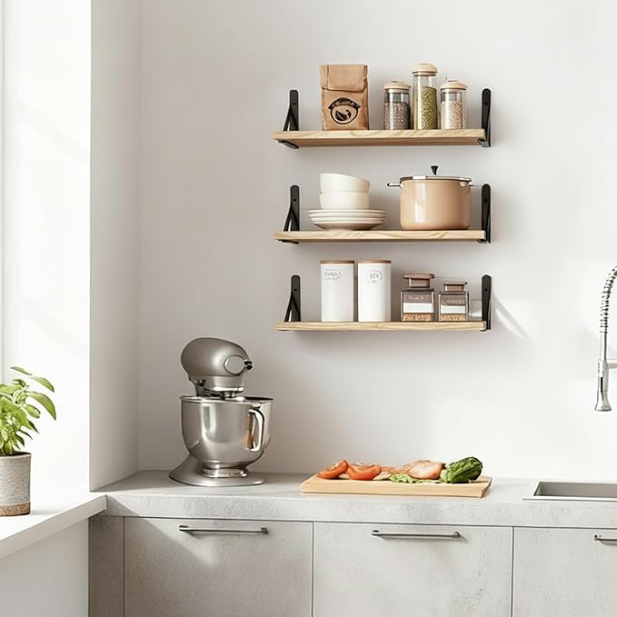 Fixwal Floating Shelves for Wall, Wood Wall Mounted Shelves for Bedroom
