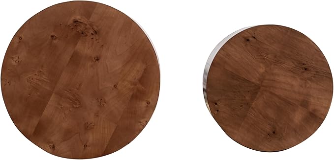 Round Nesting Coffee Table Set of 2, Modern Wooden Circle Burl Accent Tables