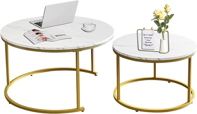 AT-VALY Coffee Table Set of 2 Nesting Tables, Round Sofa Table