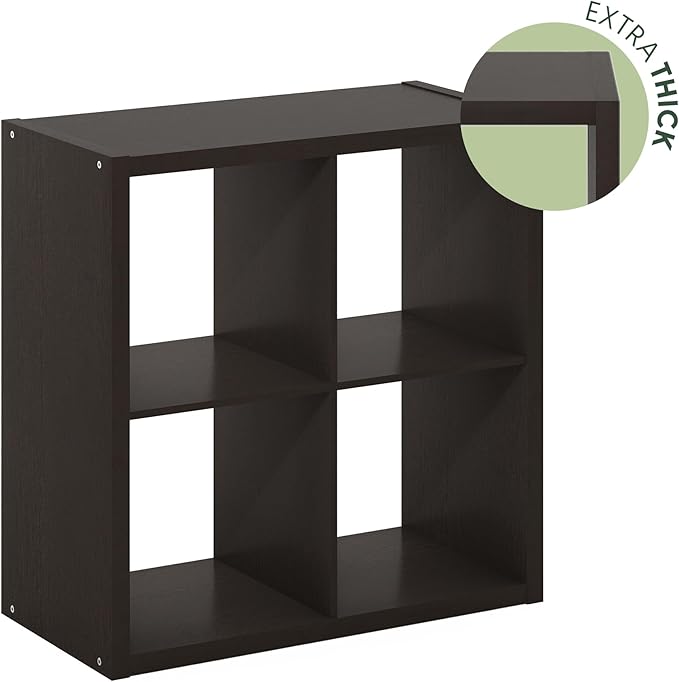 Furinno CUBICLE Book Shelf, 4-Cube Bookshelf, Extra Thick Frame Reversible
