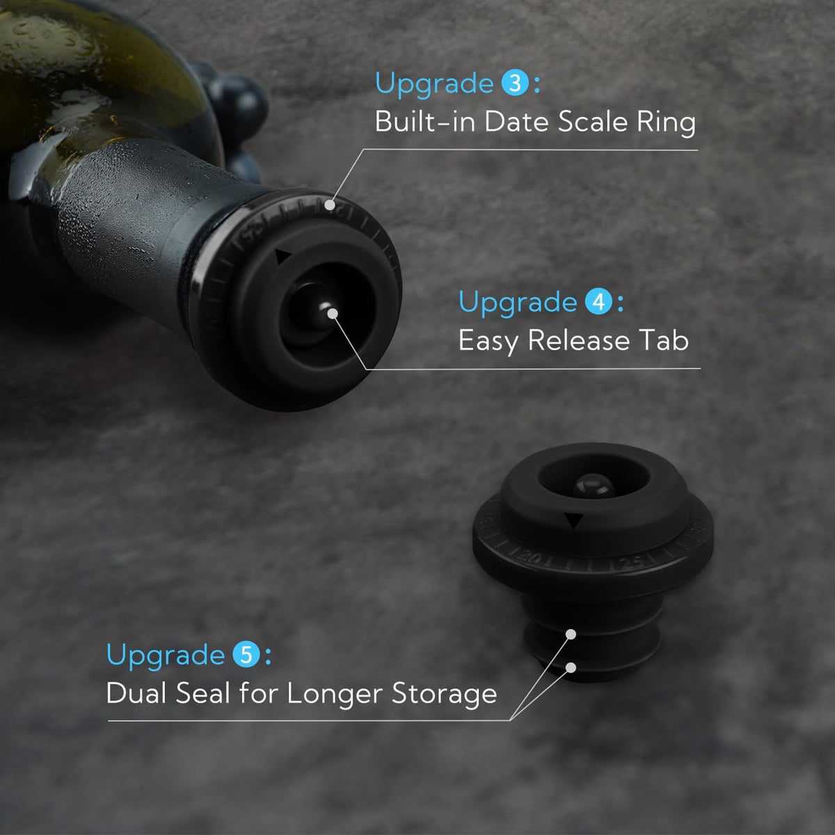 KITCHENDAO Wine Saver Pump with Sound Indicator, 4 Vacuum Wine Stoppers and Storage Box, Reusable Wine Stoppers Preserver to Keep Wine Fresh - Designed with U.S. Patent