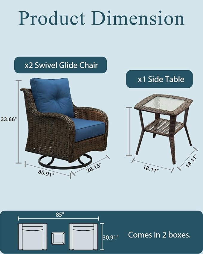 Patio Furniture Set, High Back Swivel Chairs, Weather Resistant Olefin Fabric