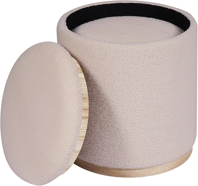 PINPLUS Round Ottoman with Storage Set of 2, Vanity Stool with Storage