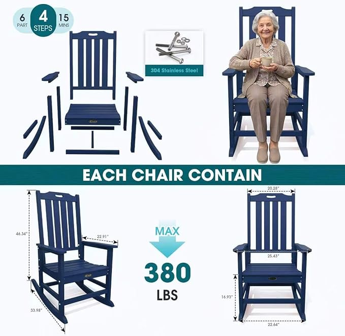 THOEOE Oversized Rocking Chair Set of 2, Outdoor Rocking Chair