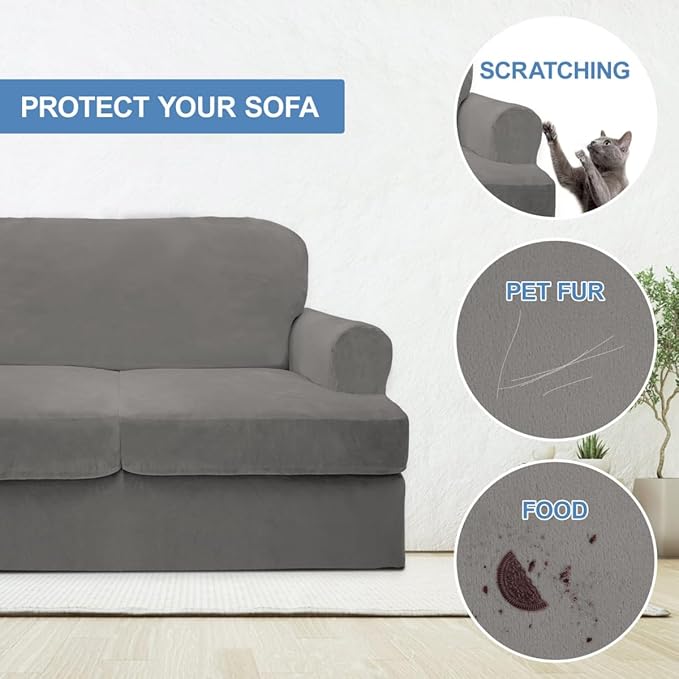 CUCRAF T Cushion Sofa Cover 2 Piece Armchair Slipcovers, Soft Thick Velvet