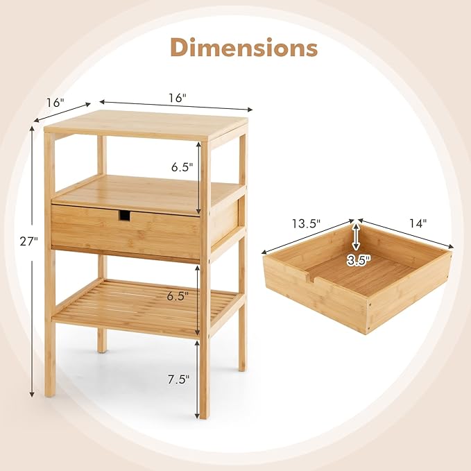 Giantex Bamboo Nightstands Set of 2, Wood Side Tables