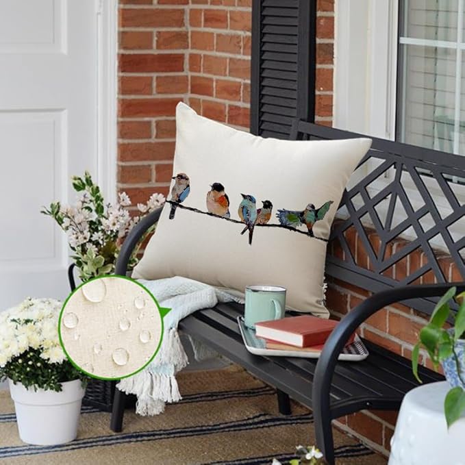 RABUSOFA Outdoor Pillow Covers Waterproof 18x18 Inch, Outdoor Bird Lumbar Throw