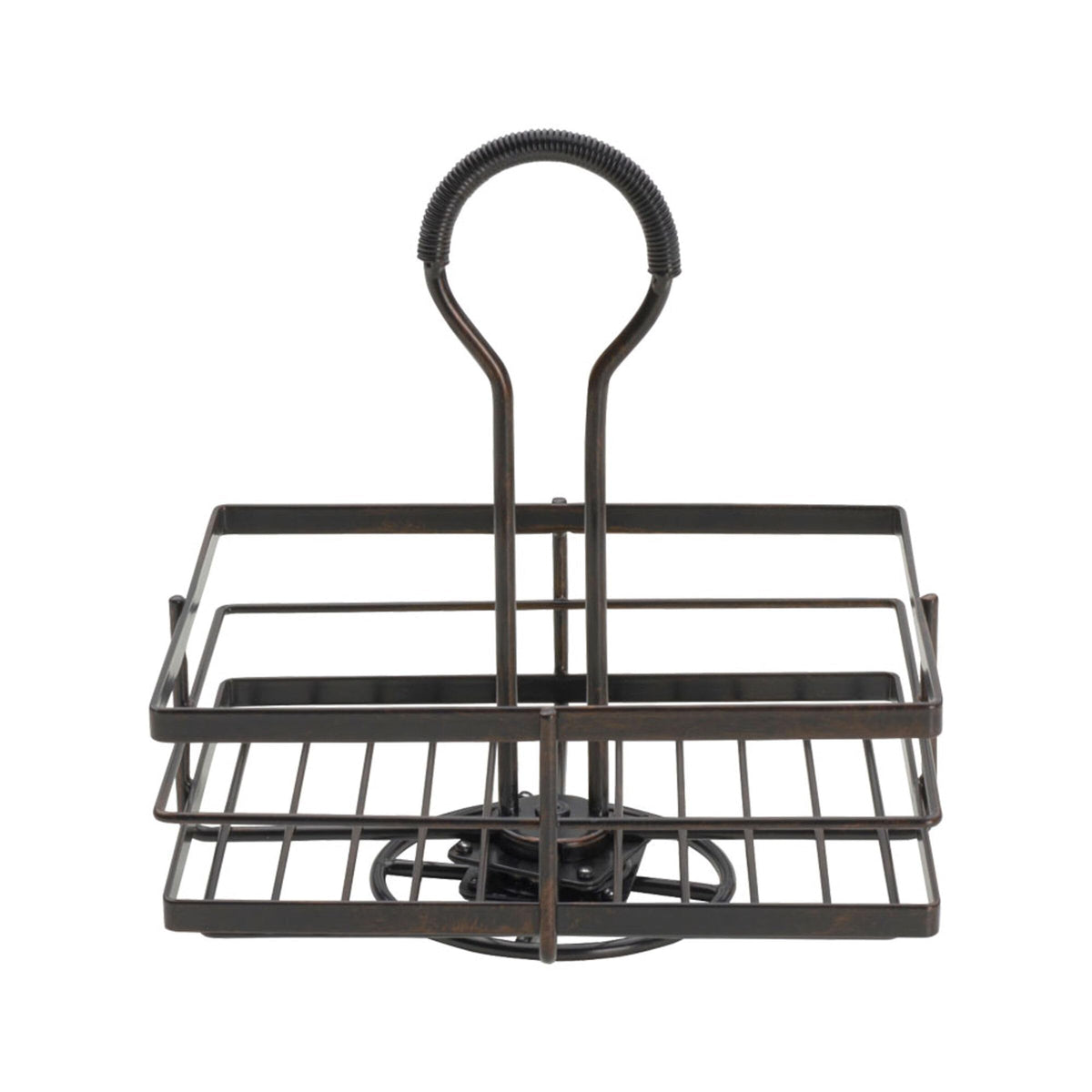 Gourmet Basics by Mikasa Nova Rotating Condiment Caddy, Handcrafted Iron and Acacia Wood Table Organizer with Spinning Platform and Carrying Handle, Contemporary Black Finish, 8.75 x 7 x 9.25 Inches