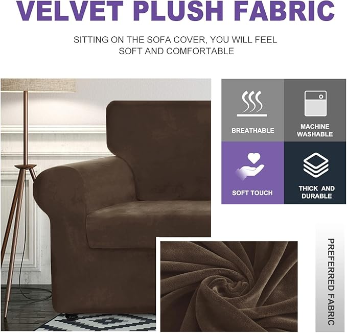 ZNSAYOTX Oversized Velvet 3 Piece Couch Cover