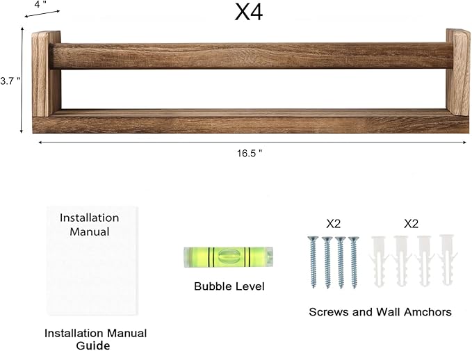 Nursery Room Shelves Set of 4, Wood Floating Book Shelves