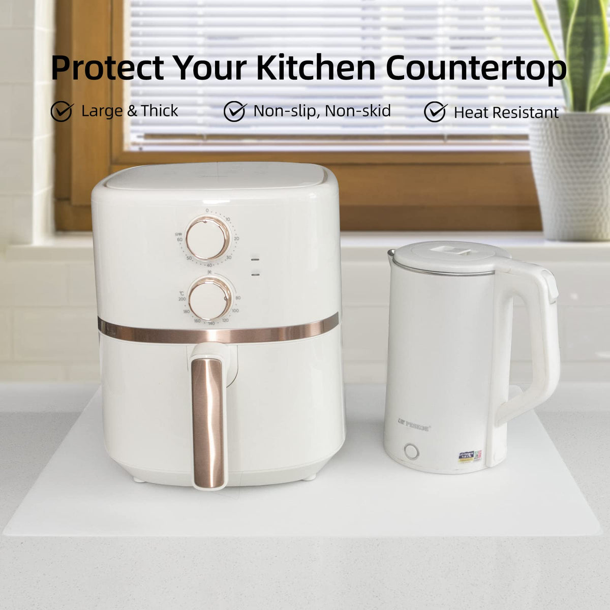 2 Pack Silicone Mats for Kitchen Counter, Treerit 23.62" x 15.75" Thick Large Silicone Mat, Nonskid Heat Resistant Countertop Protector, Easy to Clean, White Translucent