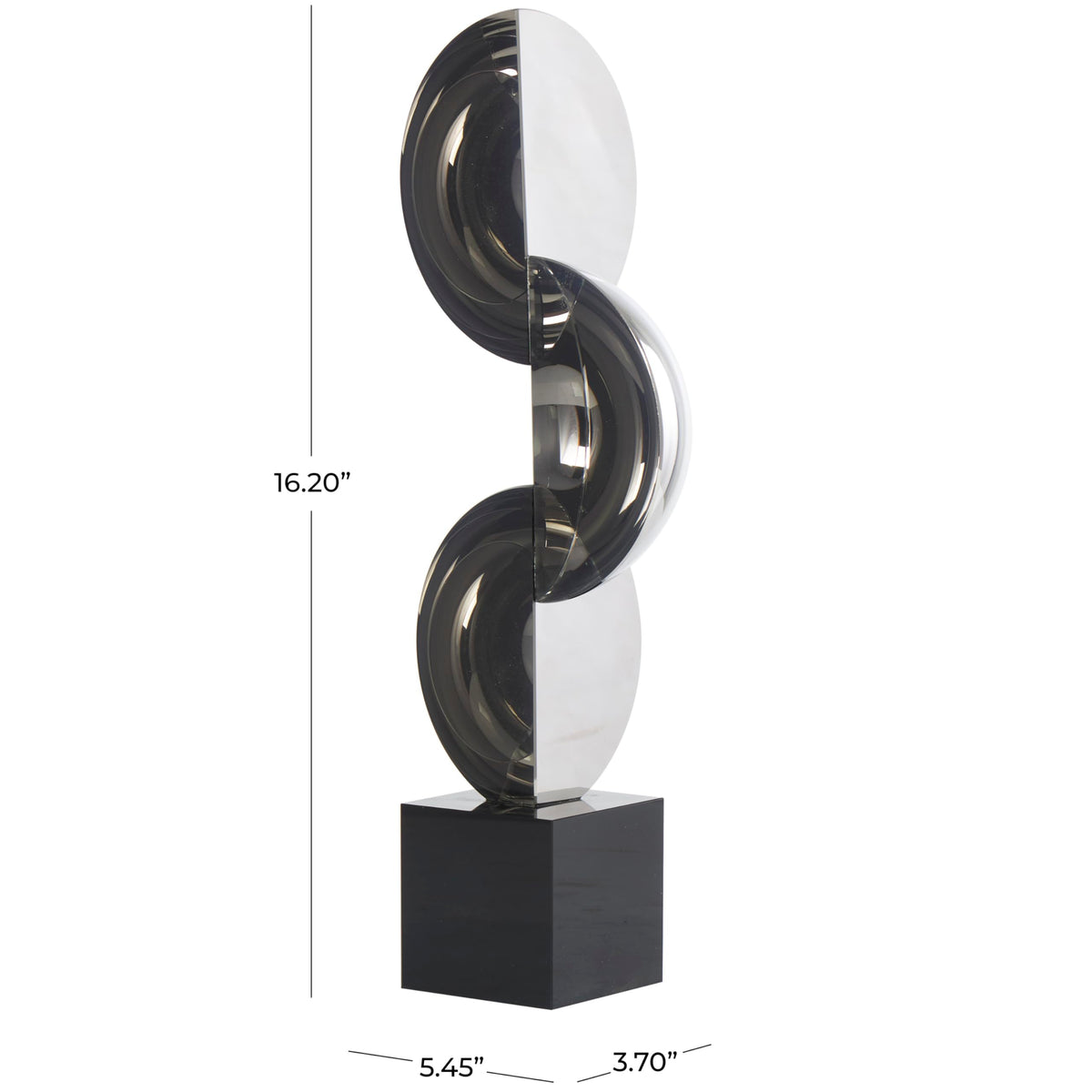 Deco 79 Crystal Geometric Decorative Sculpture Quartered Stacked Orbs Home Decor Statue with Square Black Base, Accent Figurine 5" x 4" x 16", Dark Gray
