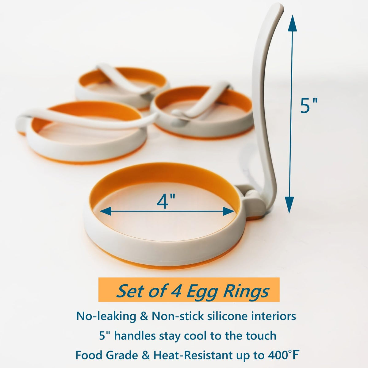 Silicone Egg Rings Set, 4-Pack Round Nonstick Mold for Fried Eggs, Pancakes, Breakfast Sandwich