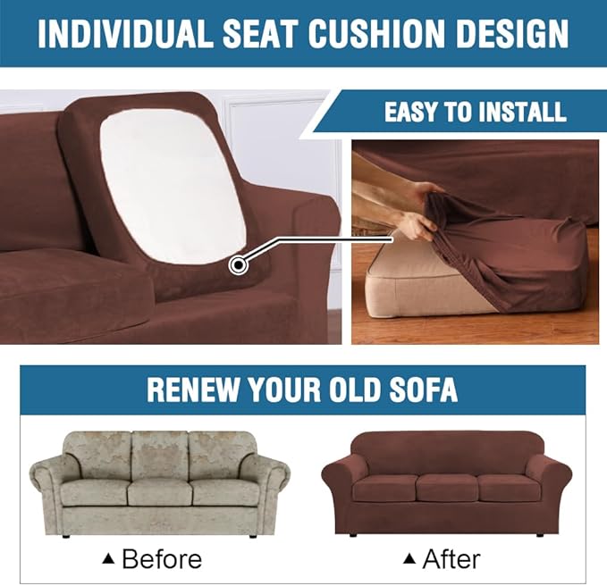 H.VERSAILTEX Modern Velvet Plush 4 Piece High Stretch Sofa Slipcover Furniture