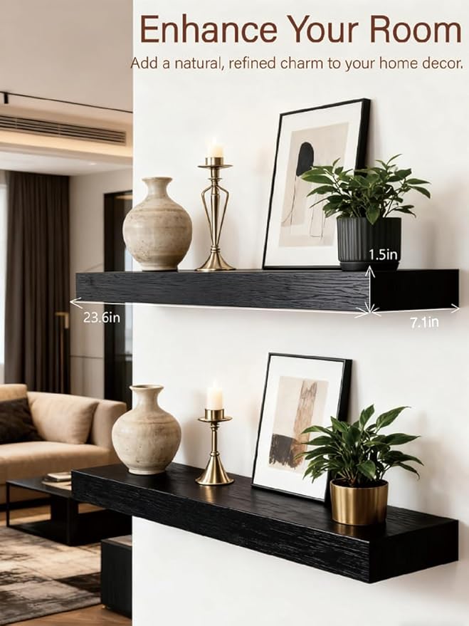 Solid Wood Floating Shelves, 23.6in Finished Real Wood Wall Shelves