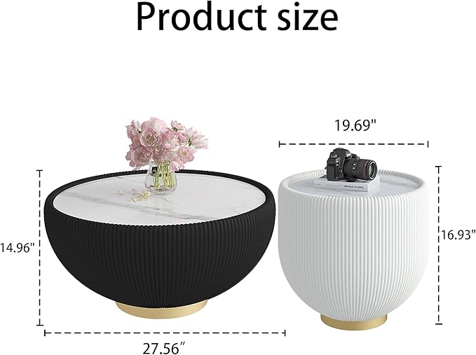 SSLine Bowl-Shape Coffee Table Set of 2 Modern Sintered Stone Top Nesting