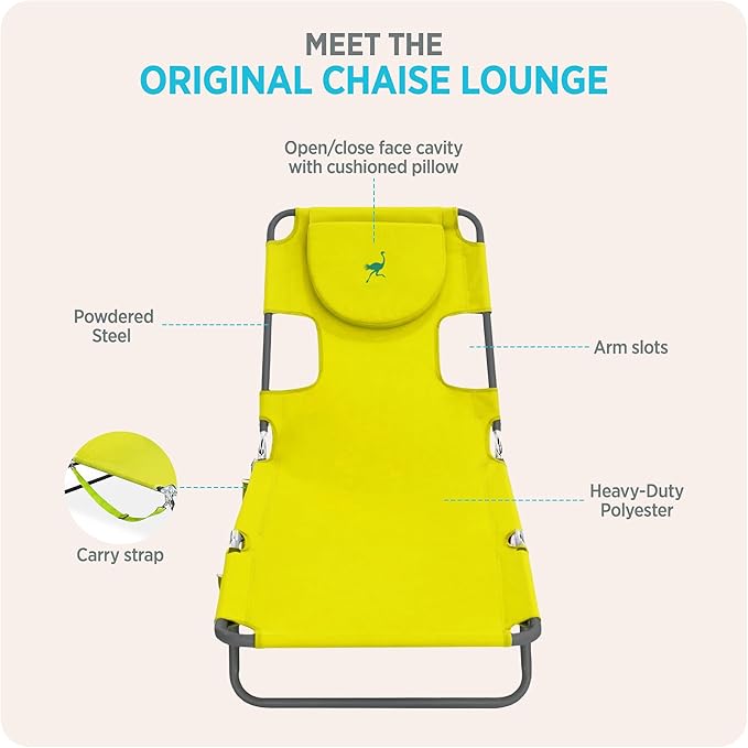 Ostrich the Original Chaise 72 x 22 Inch Lounge Portable Reclining Lounger