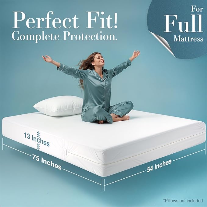 Utopia Bedding Mattress Protector Zippered Full Size, 100% Waterproof Bed Bug