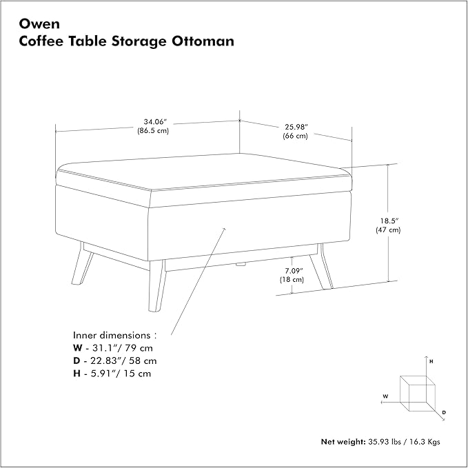 SIMPLIHOME Owen Coffee Table Storage Ottoman