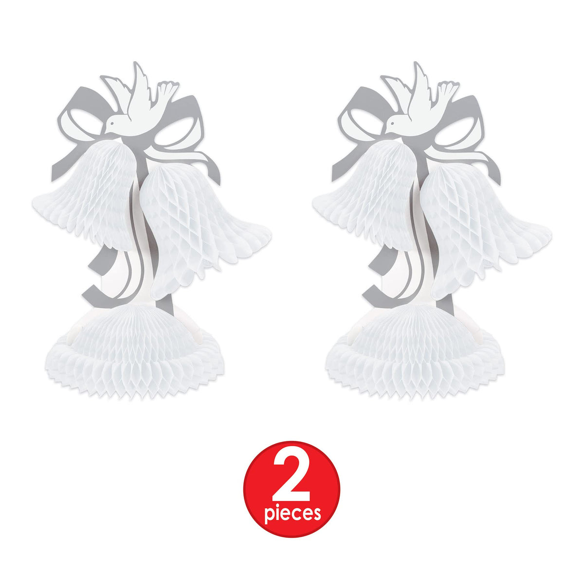 Beistle 2 Piece Honeycomb Tissue Bell Centerpieces For Wedding Decorations, Bridal Shower Décor, Anniversary Party Supplies