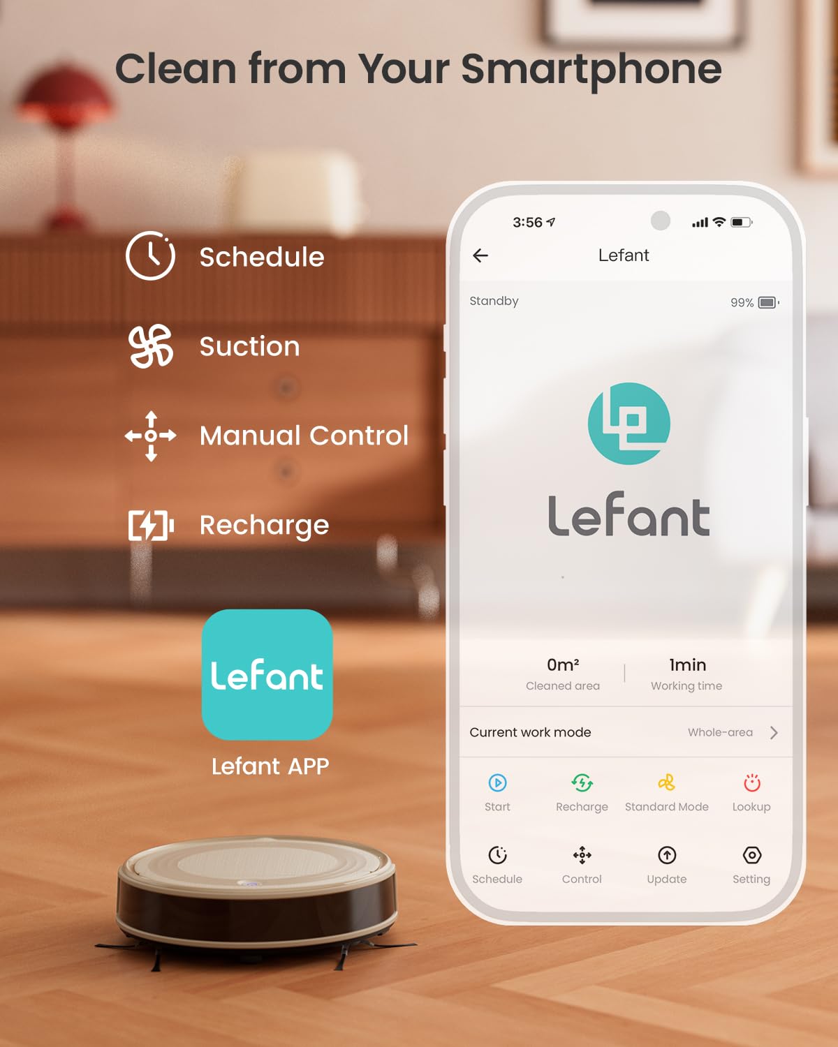 Lefant M310 Robot Vacuum Cleaner-4500Pa Suction, PreciSense Obstacle Avoidance, Brushless Motor, Quite, Slim, 160Mins, Self-Charging Robotic Vacuum, App/Wi-Fi/Alexa, Ideal for Pet Hair Hard Floor