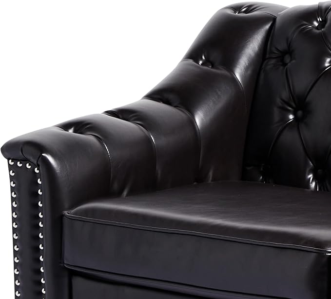 LEVNARY Chesterfield Chair Leather, Upholstered Sofa Chair