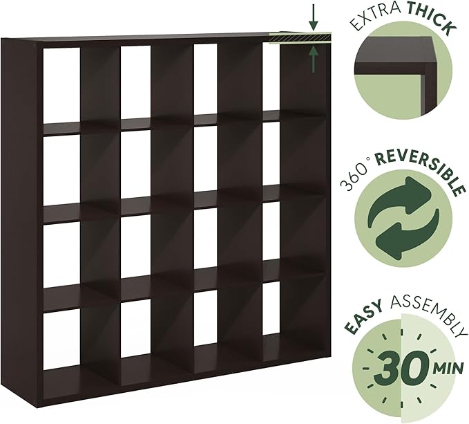 Furinno Cubicle Book Shelf, 16-Cube Bookshelf, Extra Thick Frame Reversible