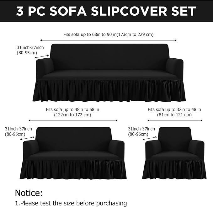 Fanfanwin 3 Pcs Sofa Slipcover Set