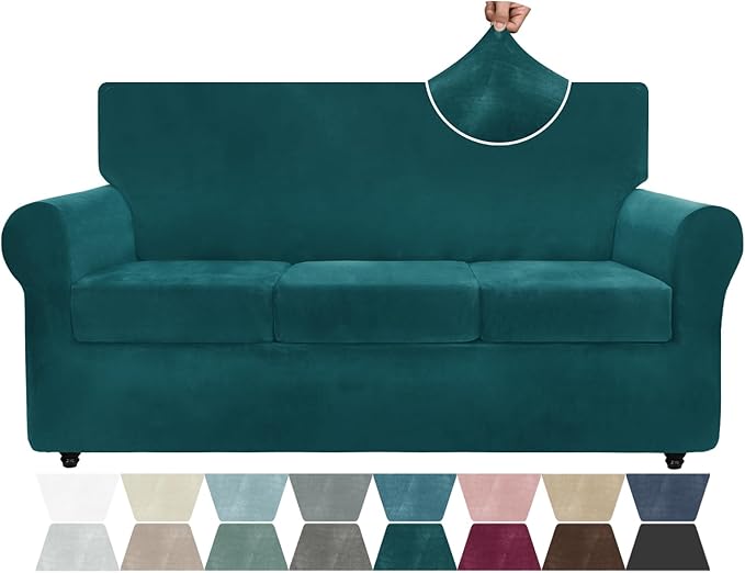 ZNSAYOTX Luxury Velvet Couch Cover 4 Piece Stretch Sofa Covers
