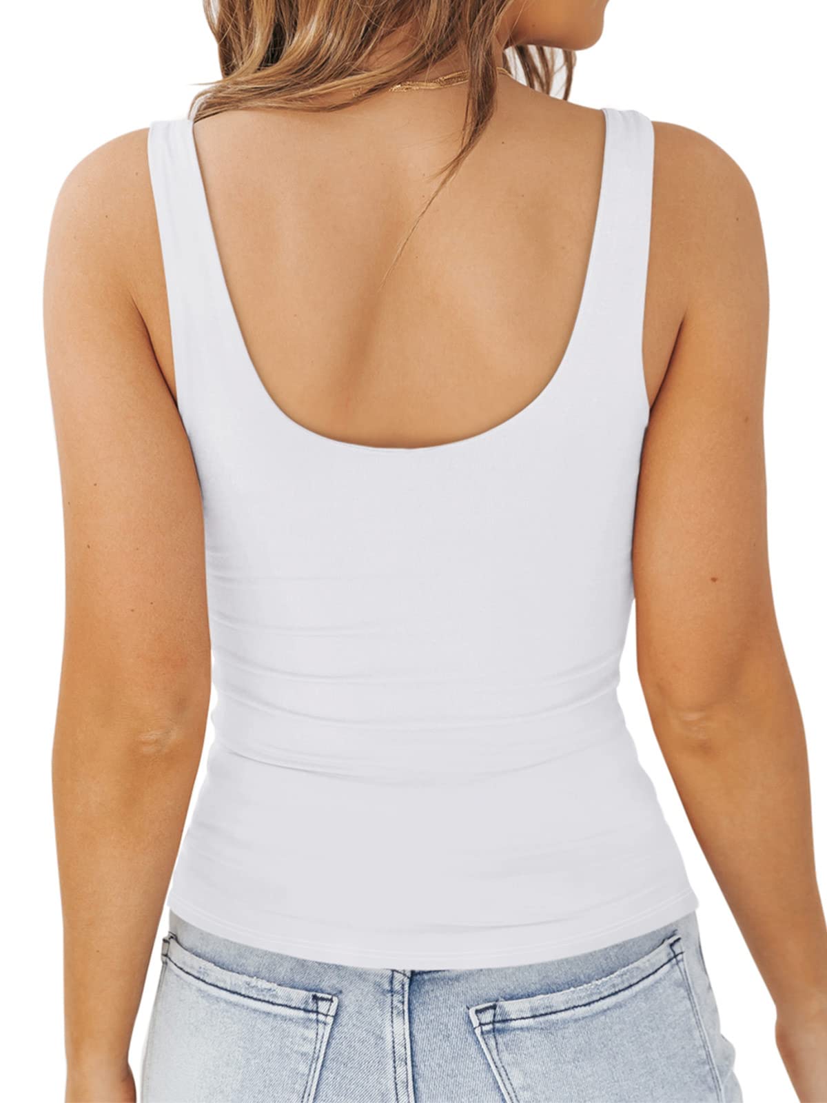 PINKMSTYLE Basic Double Lined V Neck Tank Tops for Women Slimming Workout Summer Tops Sleeveless Shirts White X-Large