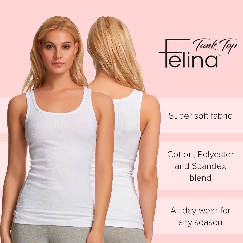 Felina Cotton Ribbed Tank Top - Class Tank Top for Women, Workout Tank Top for Women (Color Options Available) White