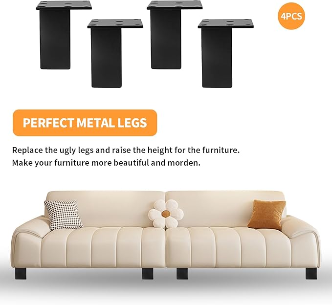 4Pcs 4Inch Metal Furniture Legs, Square Metal Cabinet Support Foot