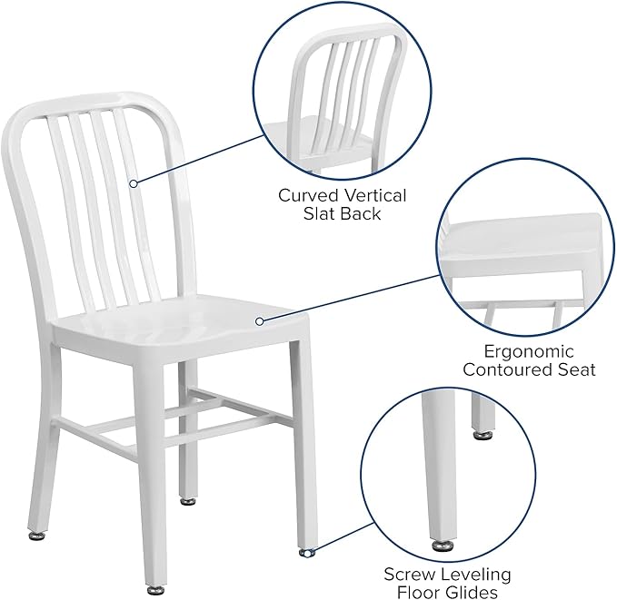 Flash Furniture Gael Commercial Grade 2 Pack White Metal Indoor-Outdoor Chair