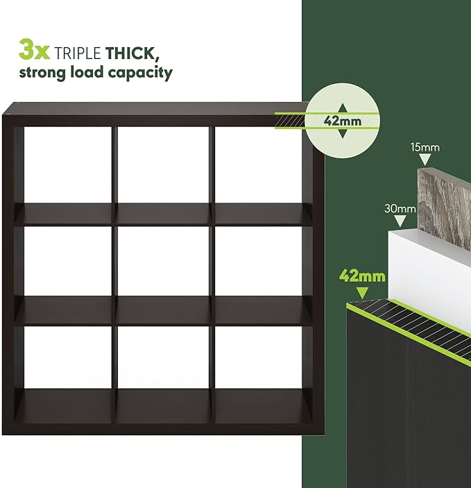 Furinno Cubicle Book Shelf, 9-Cube Bookshelf, Triple Thick Frame Cube Storage