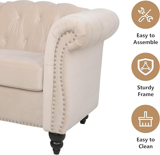 Mid-Century 2 Seater Sofa, Velvet Loveseat
