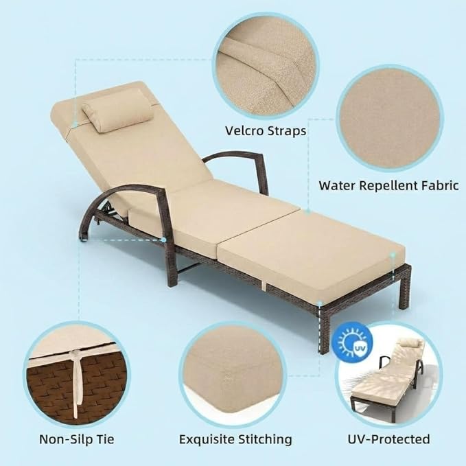 GarveeLife Outdoor Wicker Chaise Lounge Chair
