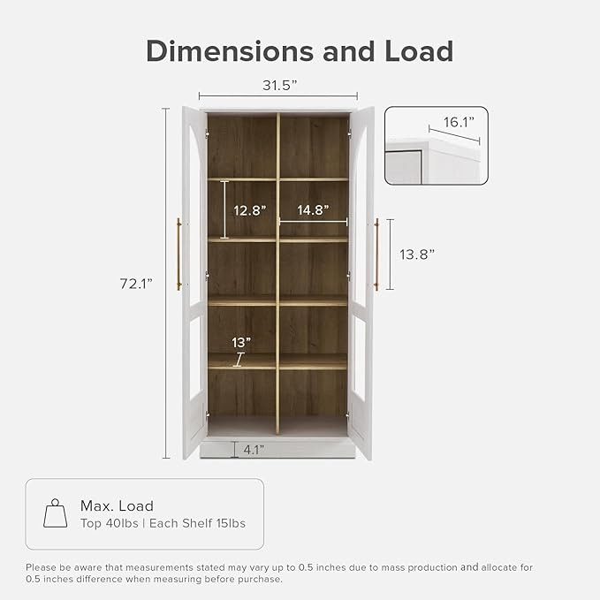 mopio Blake Tall Display Cabinet, Kitchen Buffet Pantry Cupboard, Trophy