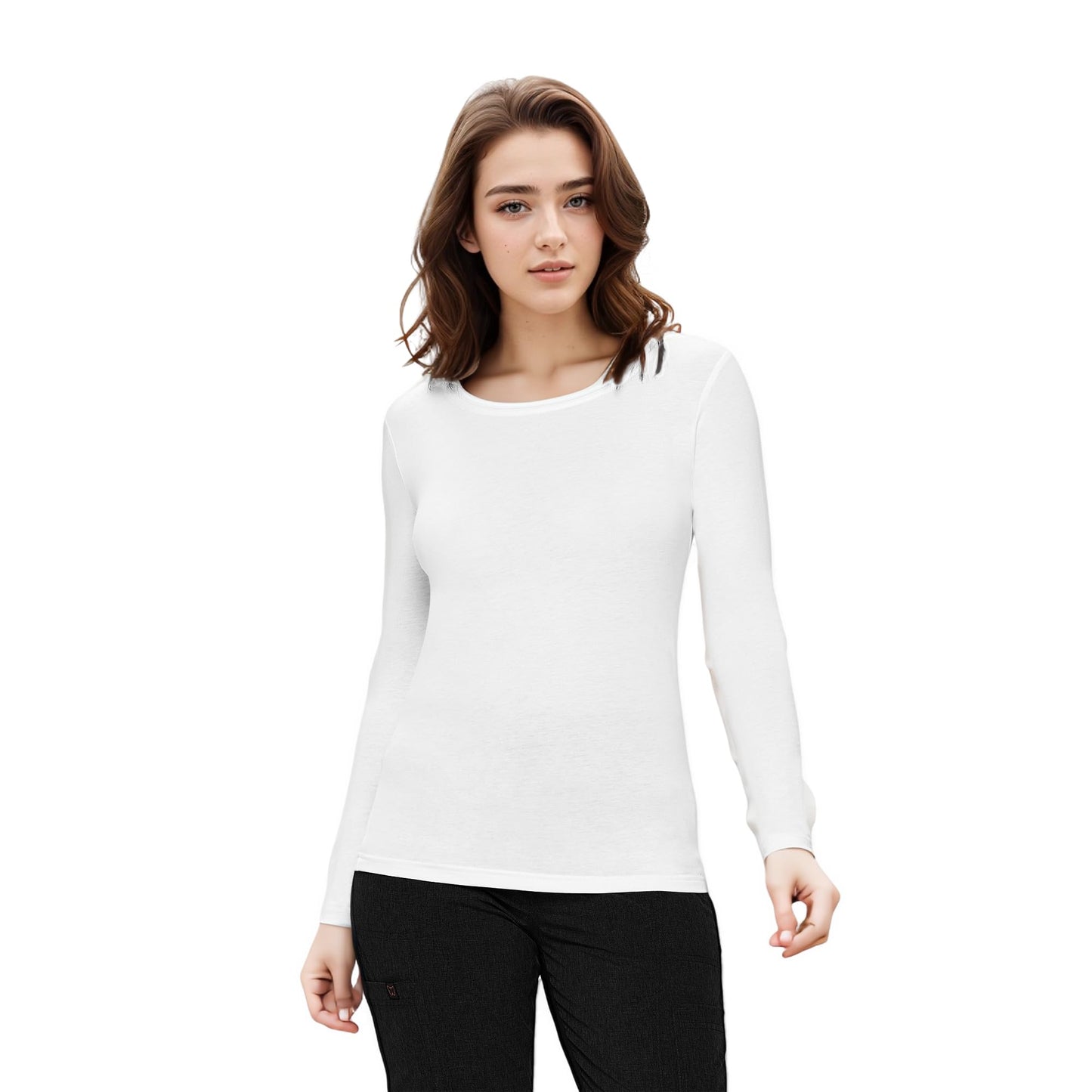 Natural Uniforms Women's Under Scrub Tee Crew Neck Long Sleeve T-Shirt (White, Medium)