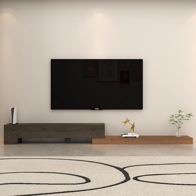 Retractable TV Stand, Solid Wood Minimalist TV Shelf, Mid-Century TV Console